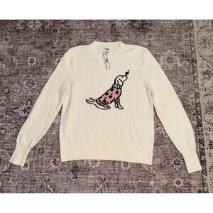 Victoria's Secret PINK Dog‎ Graphic Crewneck Sweater Cream Ivory Heart Small NEW